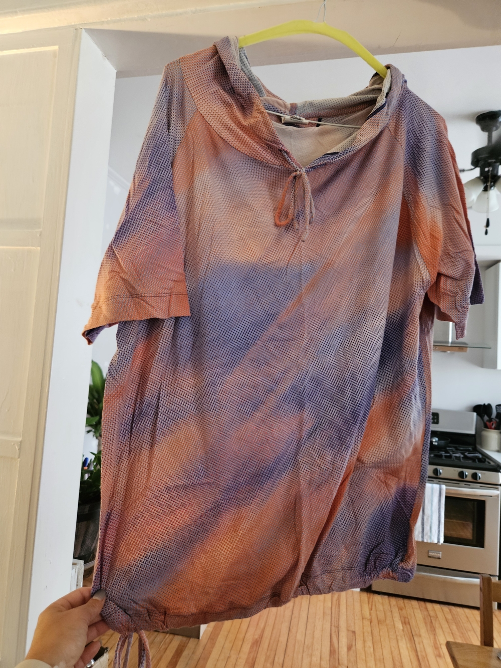 Tie-Dye Hooded Short Sleeve Top - Orange & Purple